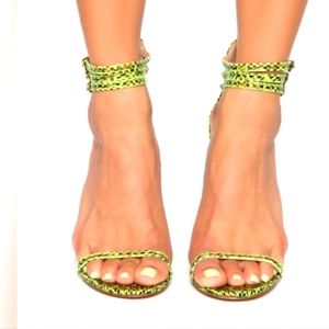 Women's Neon Snake Print Heeled Sandals